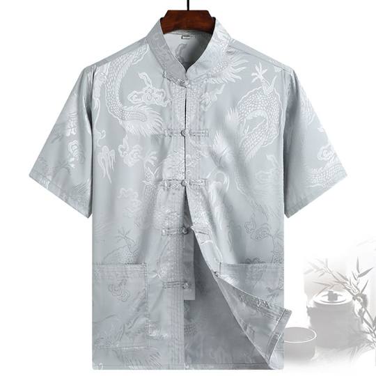 Summer short-sleeved Chinese silk ethnic large-size Tang suit