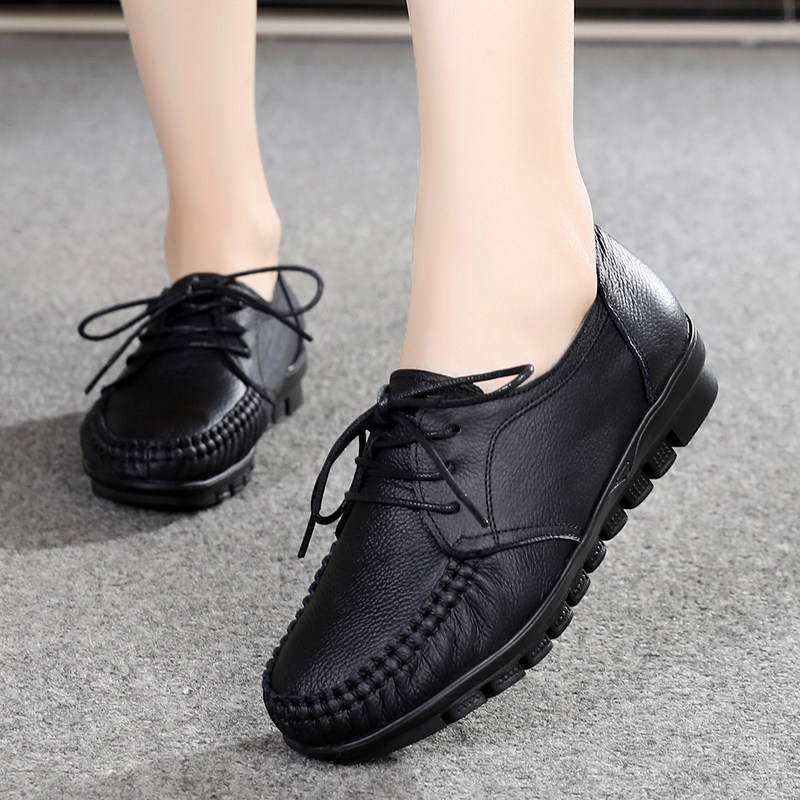 中年妈妈鞋真皮平底系带红色牛筋软底皮鞋春秋舒适百搭休闲单鞋女,淘宝优惠券,粉丝福利购,淘宝优惠卷