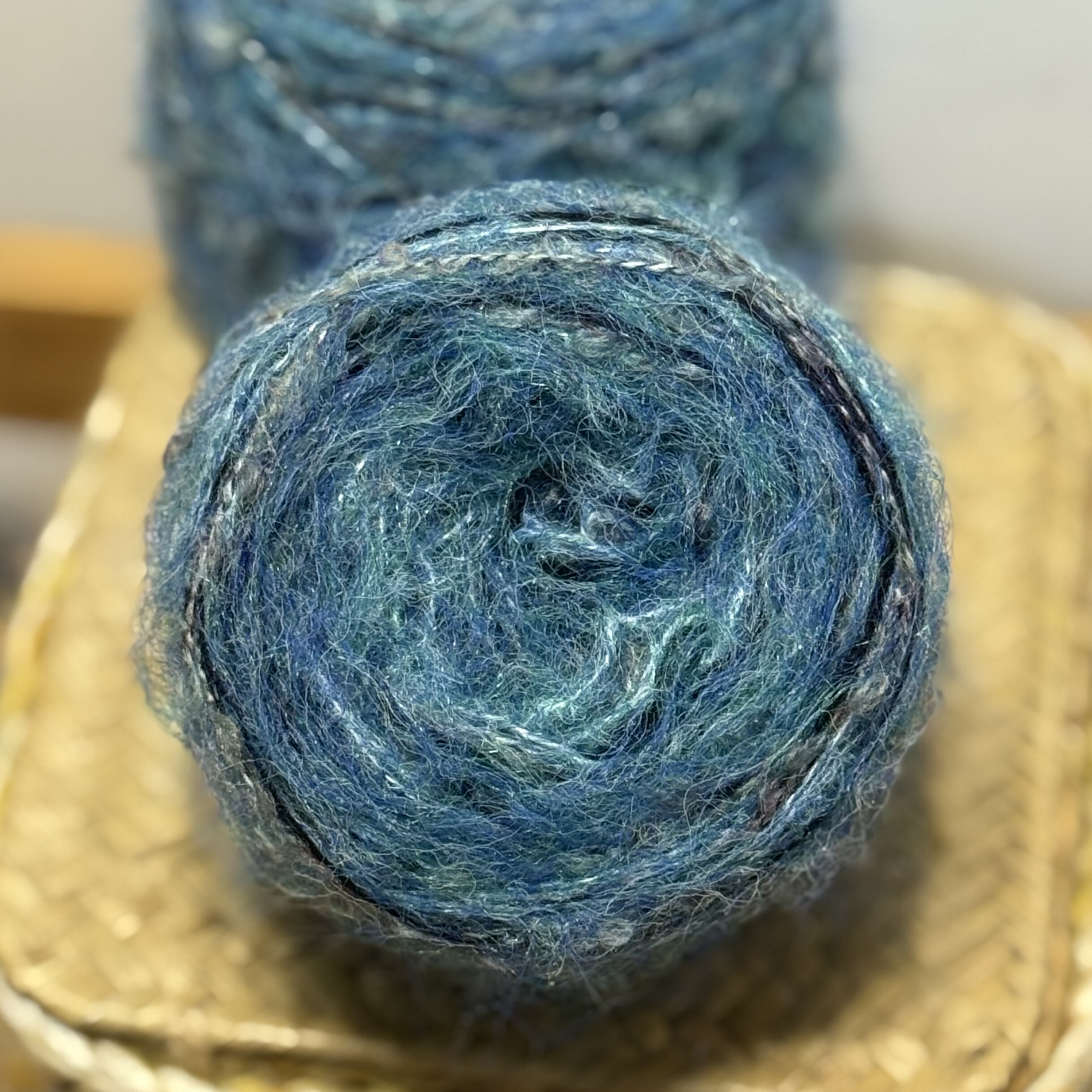 美拉德复古蓝色油彩巴恩风特色羊毛手混线编织围巾帽子包包毛衣线 - 图2