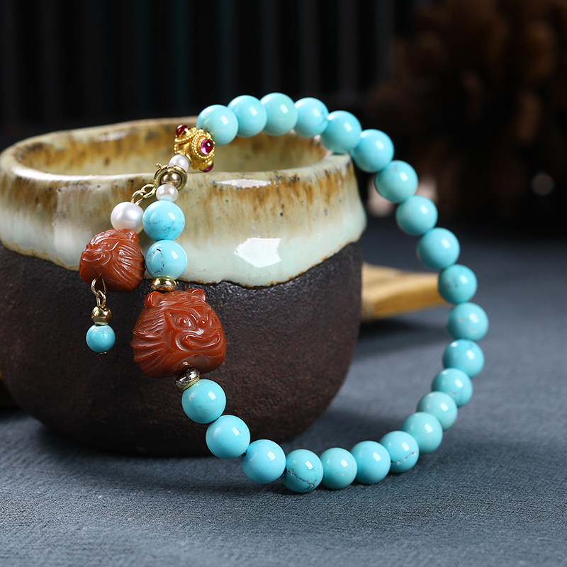 欧采妮绿松单圈手串配珠天然手链 oucerny欧采妮手饰