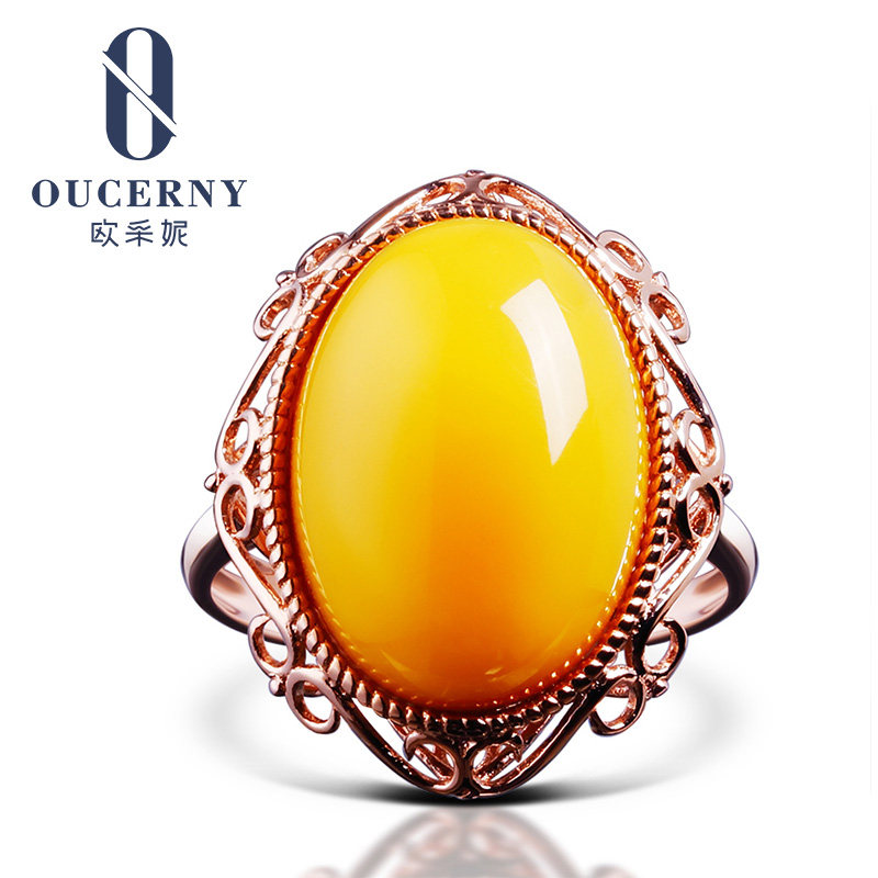 欧采妮天然波罗的海18k玫瑰金戒指 oucerny欧采妮手饰