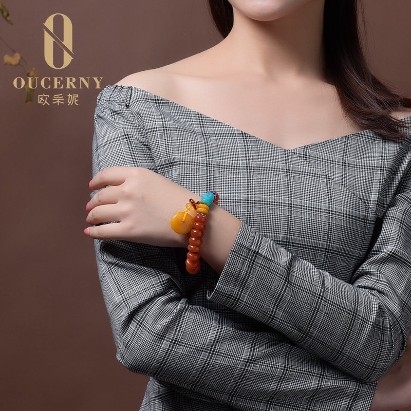 欧采妮天然南红手串南红玛瑙平安扣 oucerny欧采妮手饰