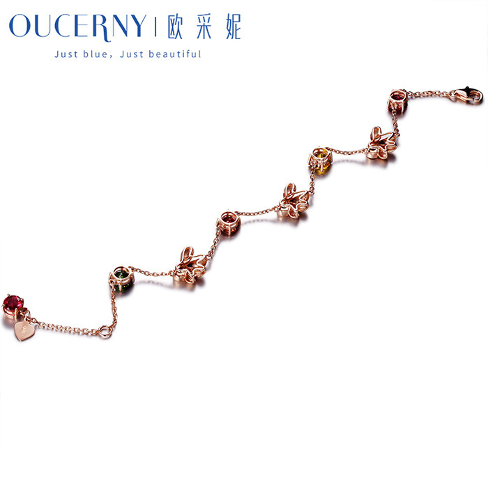 欧采妮碧玺18k玫瑰金镶钻石手链 oucerny欧采妮手饰