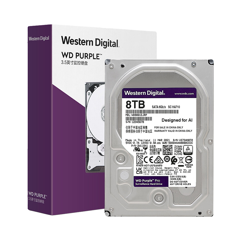 西部数据监控级硬盘 WD Purple西数紫盘pro 8TB CMR垂直 7200转-图3