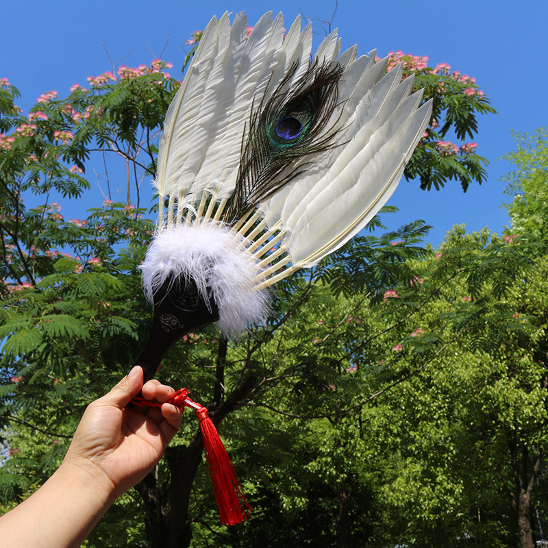 古风白色单层孔明扇复古风工艺扇中国风16根鹅毛扇子诸葛亮羽毛扇,淘宝优惠券,粉丝福利购,淘宝优惠卷