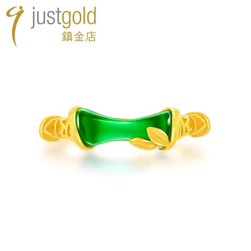 justgold镇金店竹韵5G工艺黄金足金戒指1728241Y - 图0