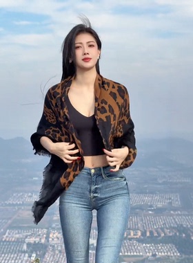 复古黑色豹纹丝巾女秋冬装饰