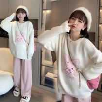 Pregnancy Woman Dress Autumn Winter 2023 New Suit Blouses Loot-Less Trendy Woolen Sweaters Gushed Pants Winter Clothing Two Sets