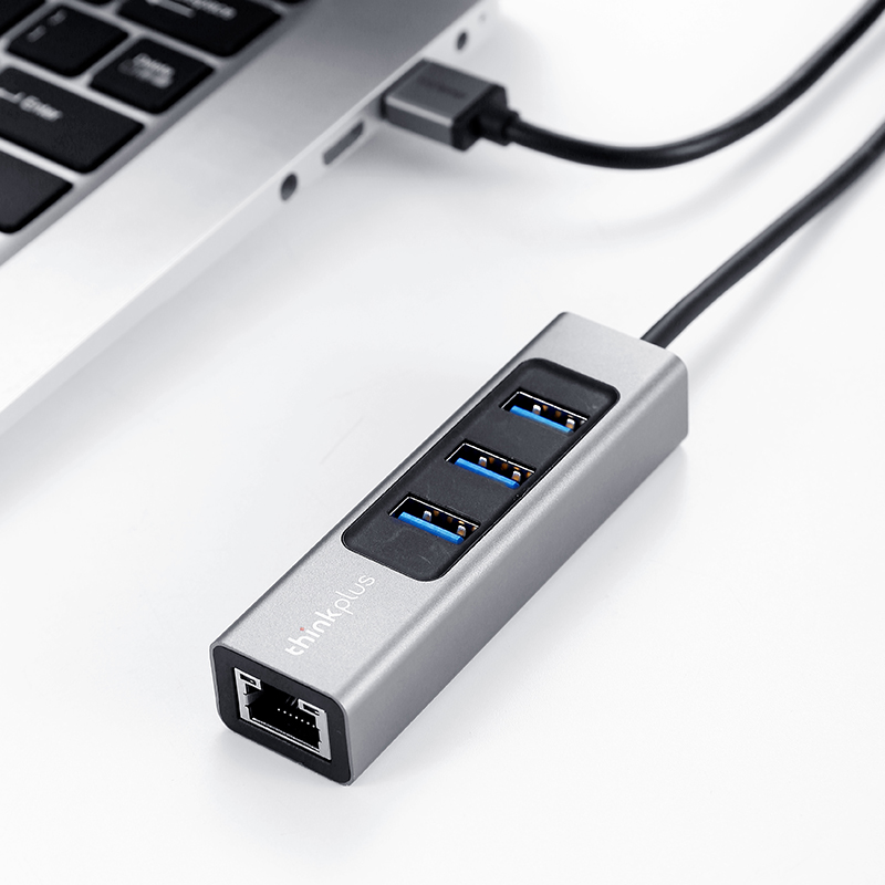 联想thinkplus USB3.0转网口转接器Lenovo分线器RJ45百兆网卡LRA3 - 图1