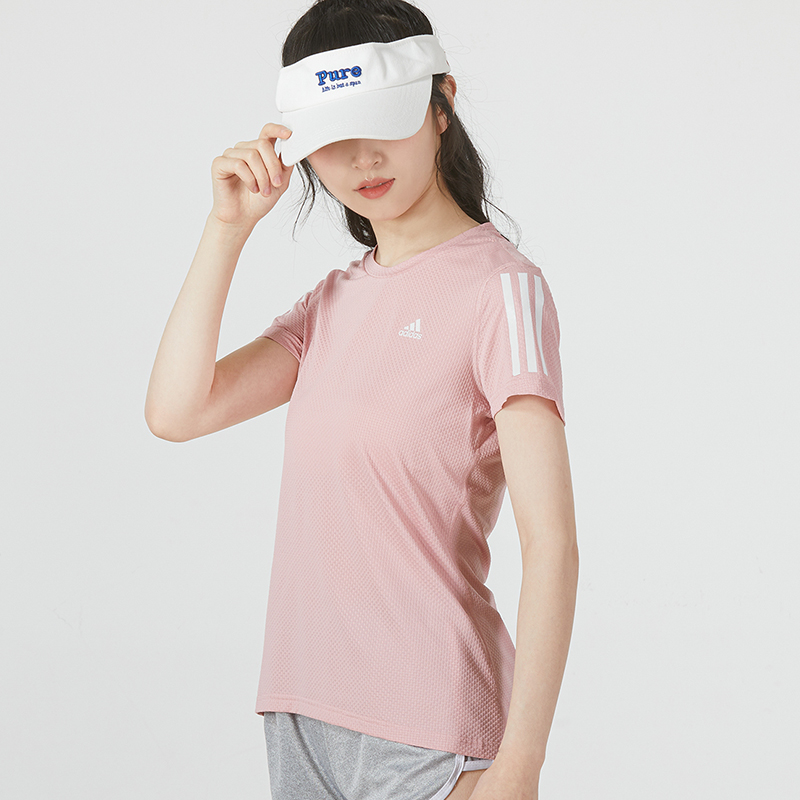 阿迪达斯短袖女2024夏新款跑步健身运动服速干透气圆领T恤HD0641-图0