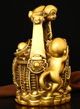 铜一桶金猴子摆件生肖猴存钱罐