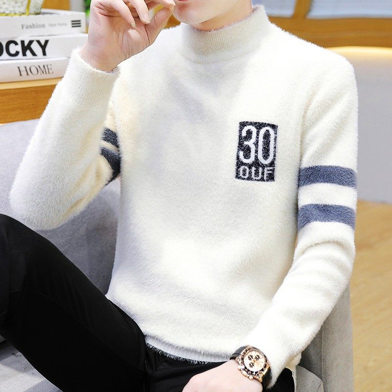 半高领水貂绒毛衣男士秋冬季羊绒衫加绒加厚打底衫保暖冬装上衣服,淘宝优惠券,粉丝福利购,淘宝优惠卷