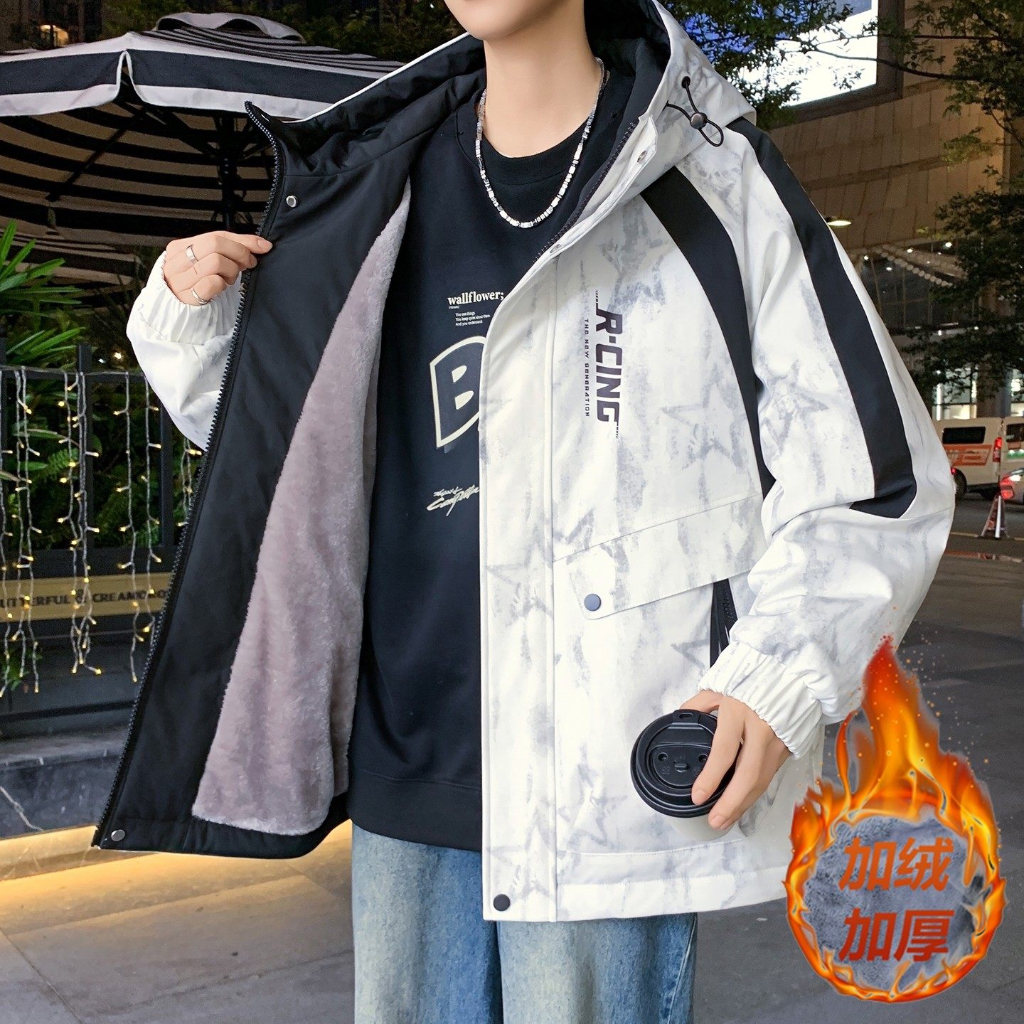 秋冬重磅新款青少年时尚印花韩版加绒加厚夹克防风保暖潮牌外套,淘宝优惠券,粉丝福利购,淘宝优惠卷