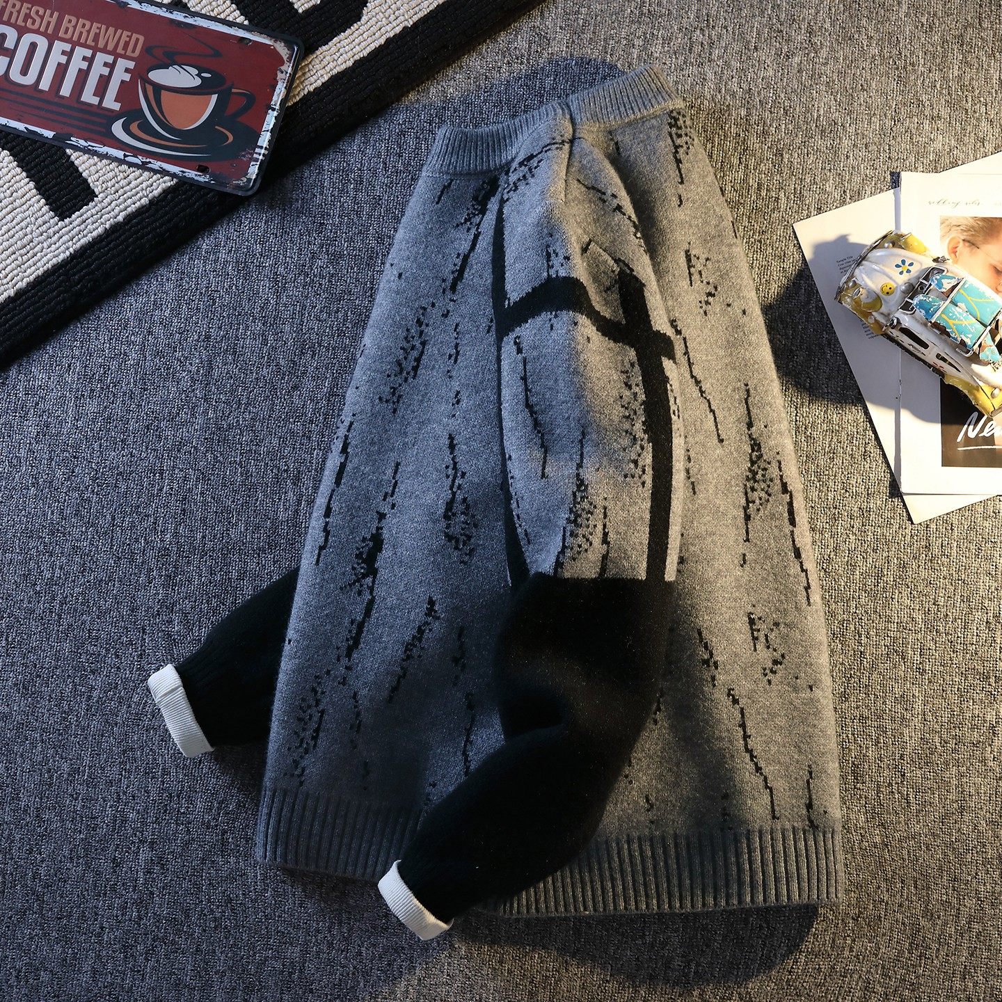 青少年撞色毛衣男款秋冬季加厚保暖针织衫男款潮流休闲打底衫衣服,淘宝优惠券,粉丝福利购,淘宝优惠卷