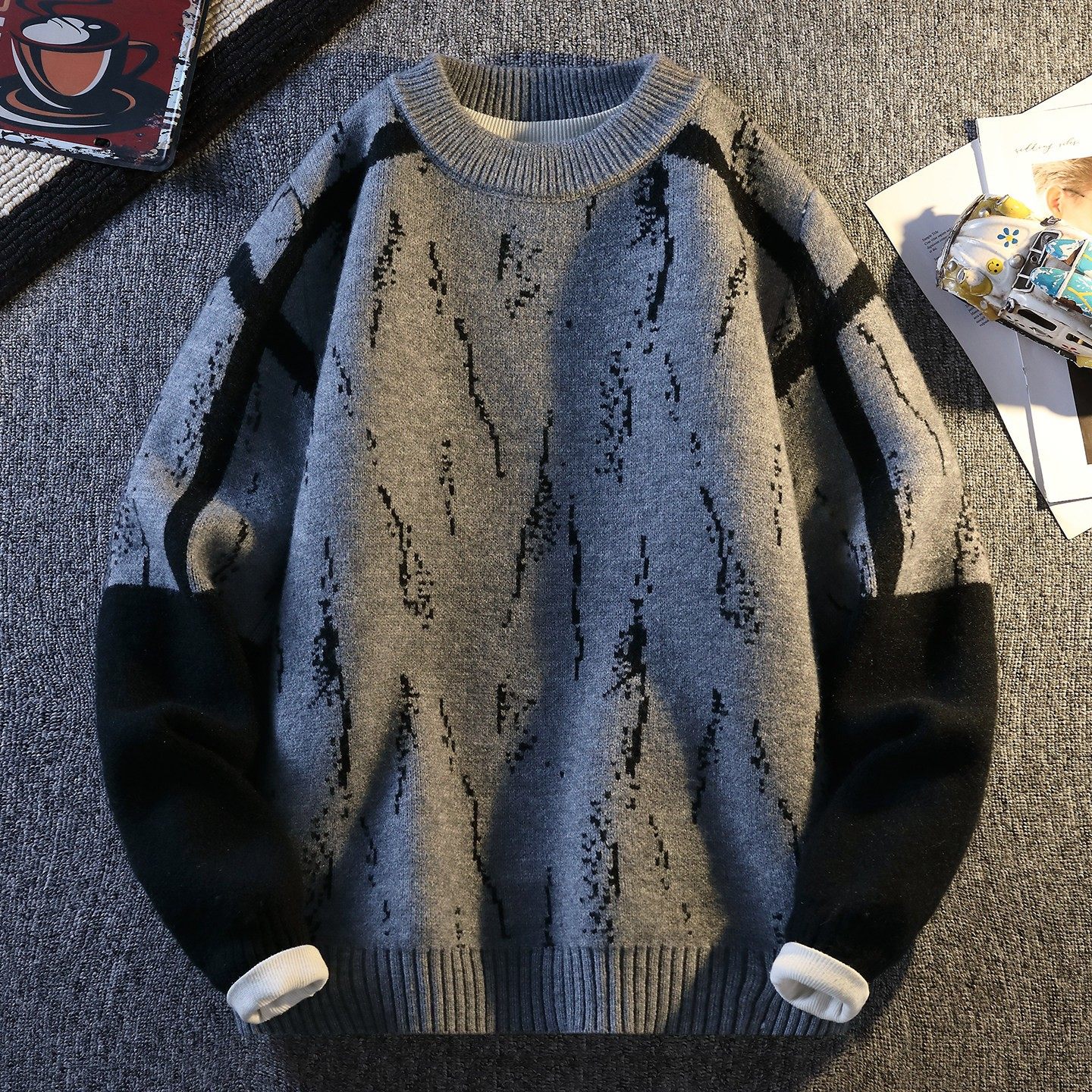 青少年撞色毛衣男款秋冬季加厚保暖针织衫男款潮流休闲打底衫衣服,淘宝优惠券,粉丝福利购,淘宝优惠卷