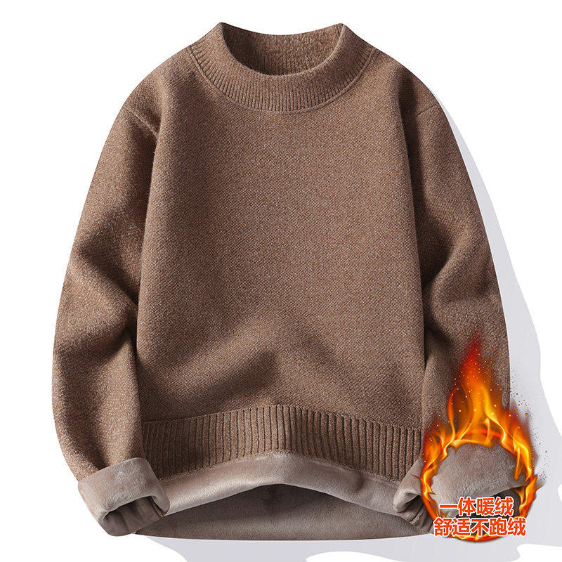 秋冬款一体绒半高领毛衣男士加绒加厚保暖宽松针织打底衫冬季上衣,淘宝优惠券,粉丝福利购,淘宝优惠卷
