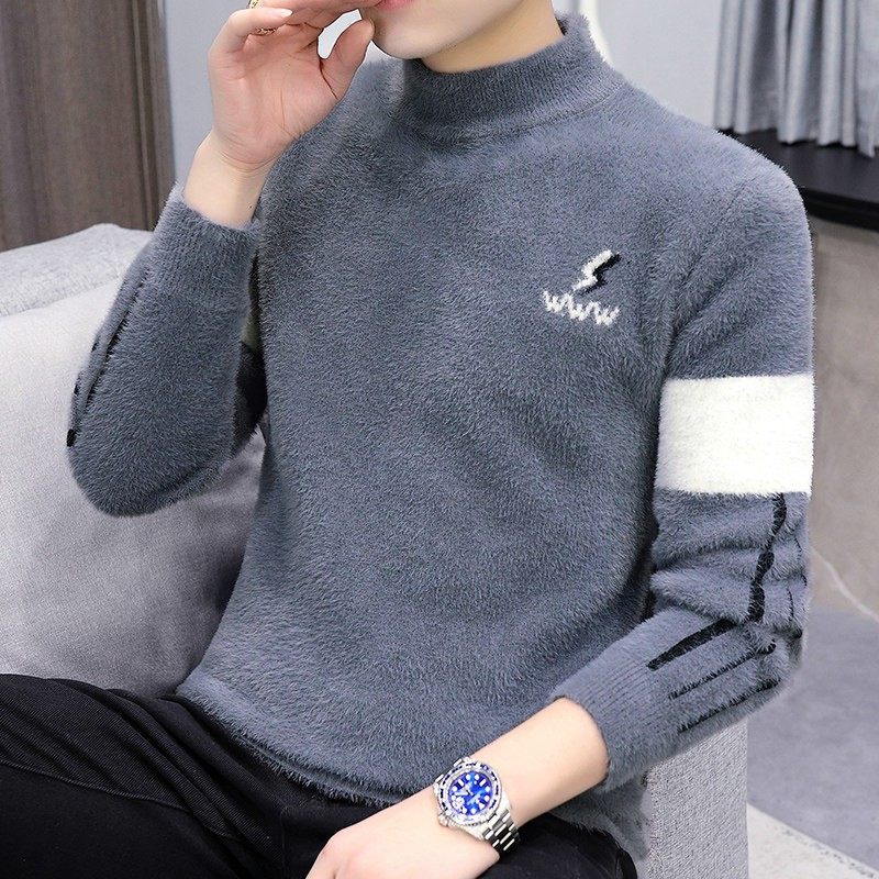 半高领水貂绒毛衣男士秋冬季羊绒衫加绒加厚打底衫保暖冬装上衣服,淘宝优惠券,粉丝福利购,淘宝优惠卷