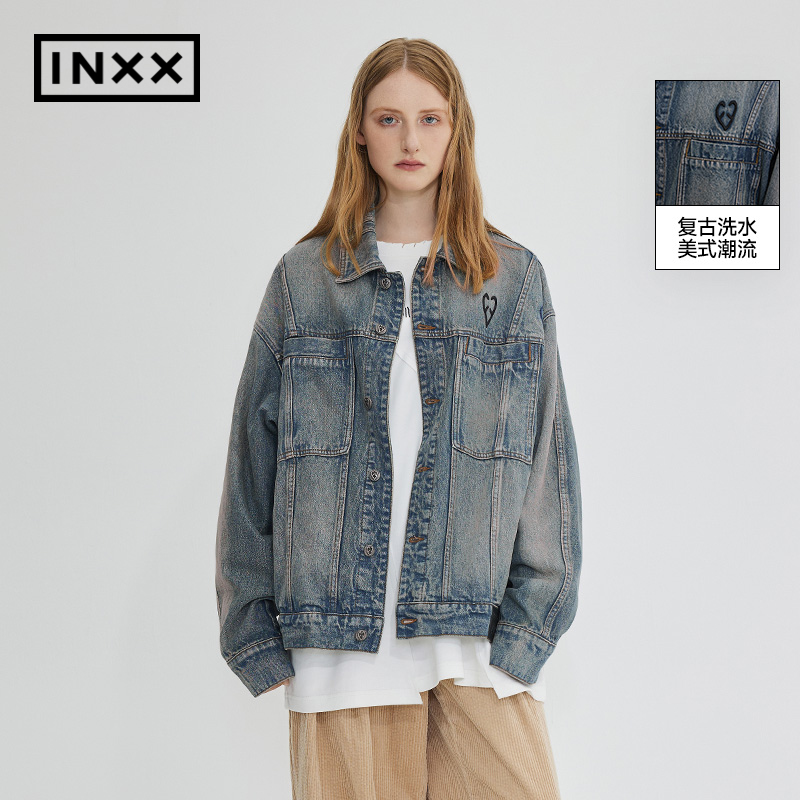 【INXX】ALLPICK 复古做旧牛仔外套男女同款美式加绒夹克潮