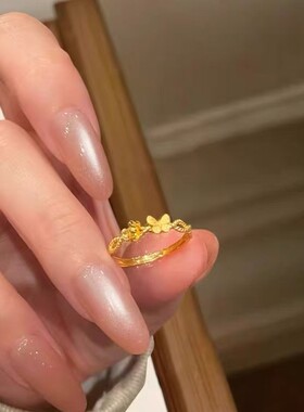 设计感复古蝴蝶花蕊戒指时尚轻奢高级感小众精致洋气开口食指戒女