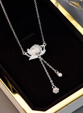 925纯银莲花项链女2025新款爆款吊坠新中式锁骨链足银颈链闺蜜
