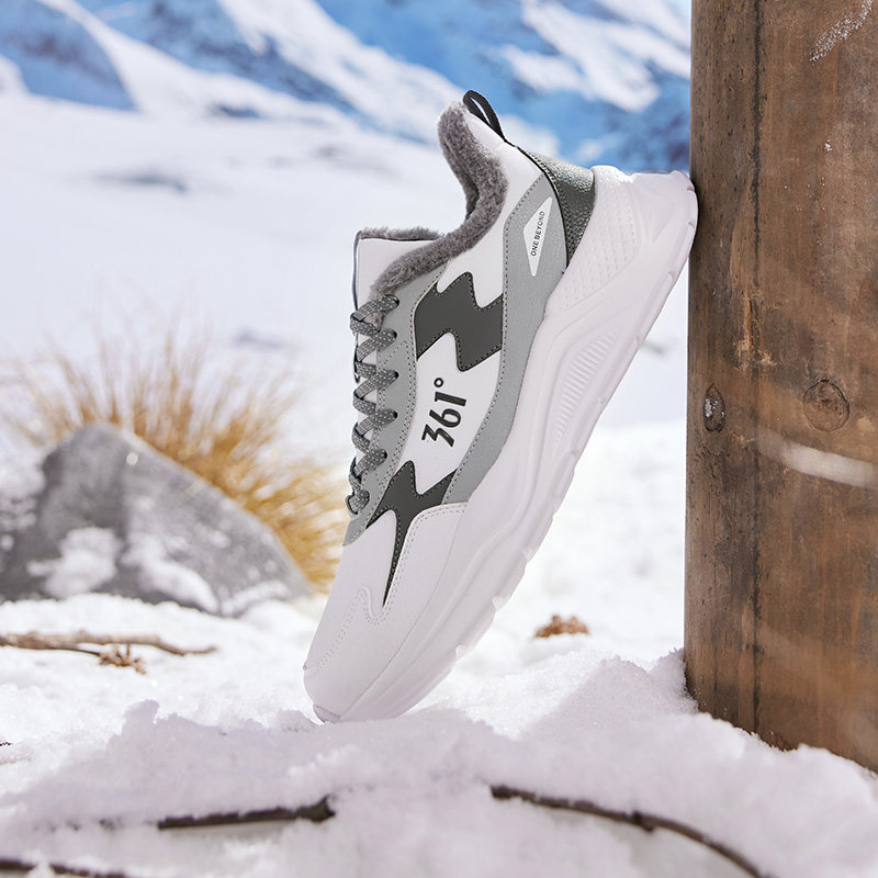 361加绒运动鞋2023冬季皮面男鞋 361度户外跑步鞋