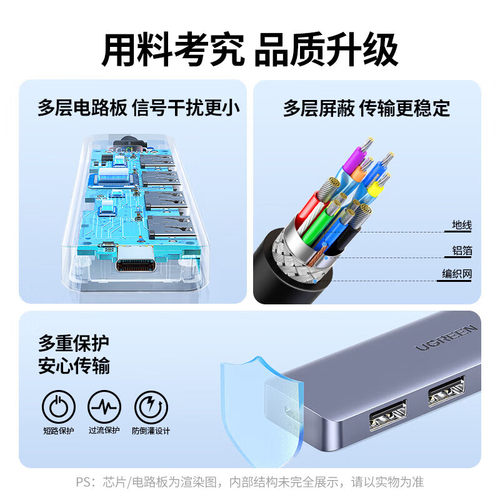绿联50985USB3.0 4口 HUB集线器深空灰分线器一转四=CM219c供电 - 图2