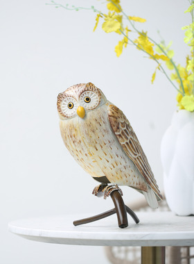 创意猫头鹰雕塑摆件工艺品金属