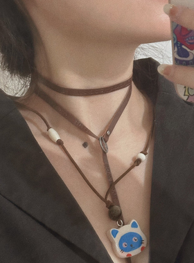 九零七纯手工石塑粘土手绘猫咪项链胸针可爱挂饰百搭治愈个性小众