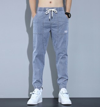 ຜູ້ຊາຍ Summer 2024 New Waist Pants Drawstring Straight Leg Jeans Youth Thin Elastic Waist Harem Pants