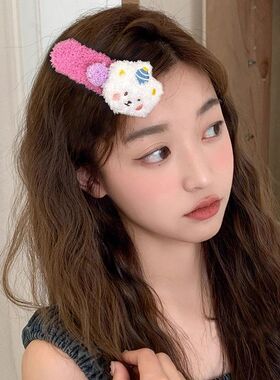 毛绒布丁熊抓夹女秋冬大号一字夹