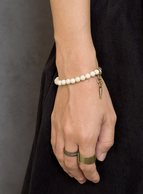 原创复古白河石手链女 小众个性文艺民族风白化石小珠子手串 饰品