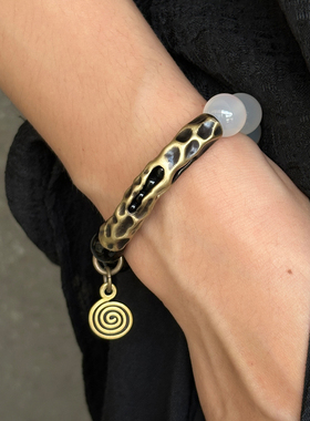 卓岸林原创复古白玛瑙单圈大珠手链女 文艺民族风手串 珠串饰品