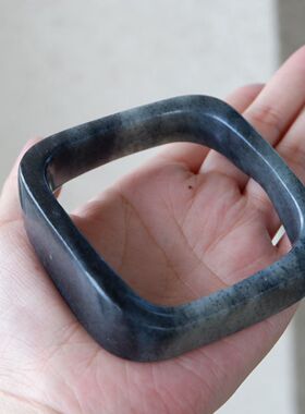 「山海」和田玉新疆青花籽料异形方形手镯63大圈口男士玉镯女款