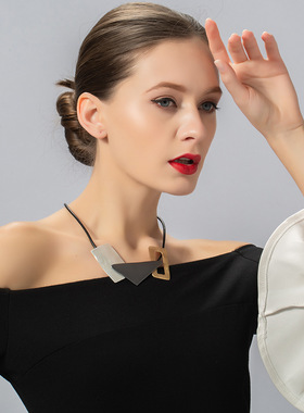 亚马逊爆款欧美流行秋冬时尚几何民族风异形撞色女士合金短项链