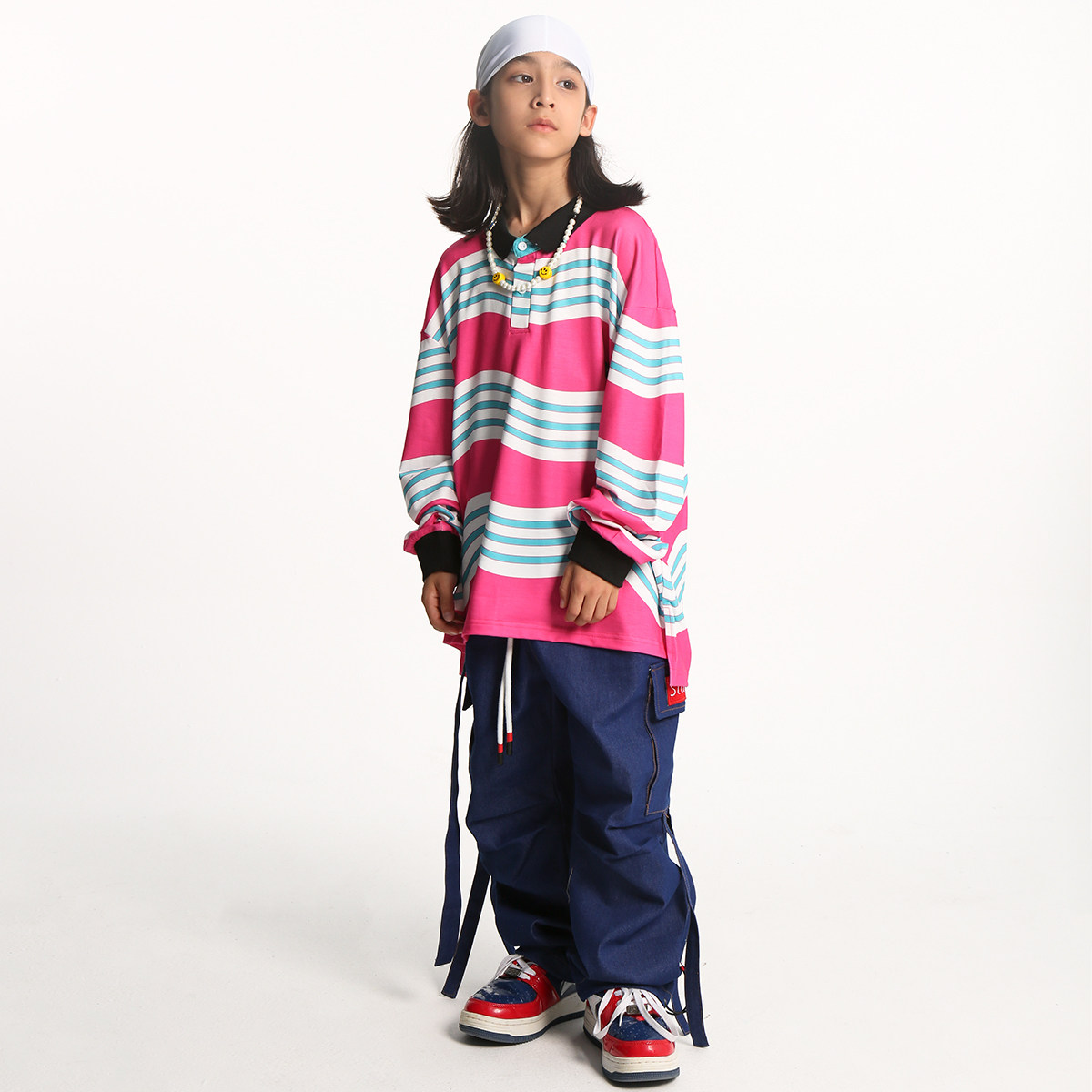 儿童街舞演出服秋冬嘻哈拼色polo衫牛仔裤套装街舞hiphop儿童潮服,淘宝优惠券,粉丝福利购,淘宝优惠卷