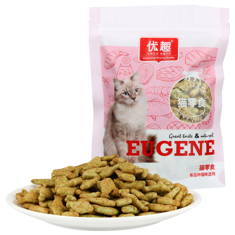 拍3免1优趣三文鱼猫薄荷鱼形猫饼干猫草猫饼干猫零食100g多省包邮