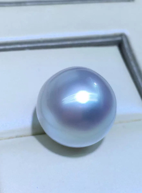 天然海水珍珠 澳白珍珠 银蓝色光大澳白正圆镜面强光孔后无暇