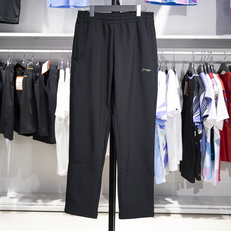 李宁加绒裤男士2024冬季款保暖梭织防风直筒平口运动长裤AYKU525 - 图1