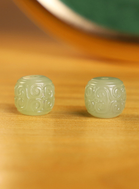 天然和田玉回纹桶珠精工散珠