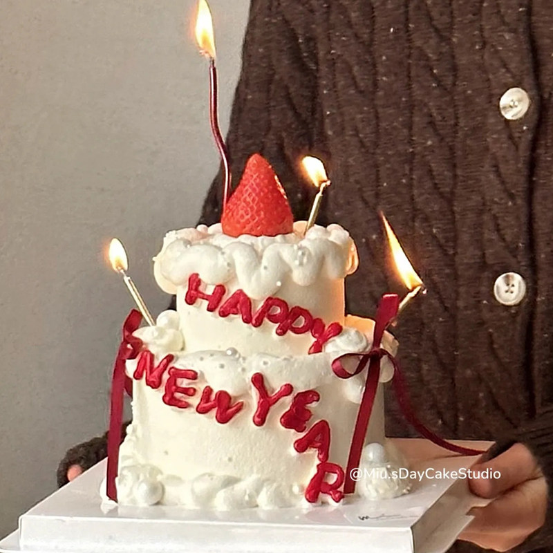 网红新年跨年夜甜品双层许愿蜡烛插件草莓蛋糕装饰红色蝴蝶结丝带,淘宝优惠券,粉丝福利购,淘宝优惠卷