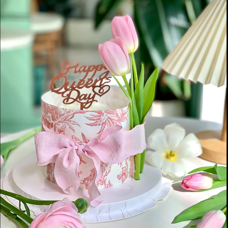 3.8女神节郁金香蛋糕装饰复古欧式印花围边荷叶边丝带亚克力插件,淘宝优惠券,粉丝福利购,淘宝优惠卷