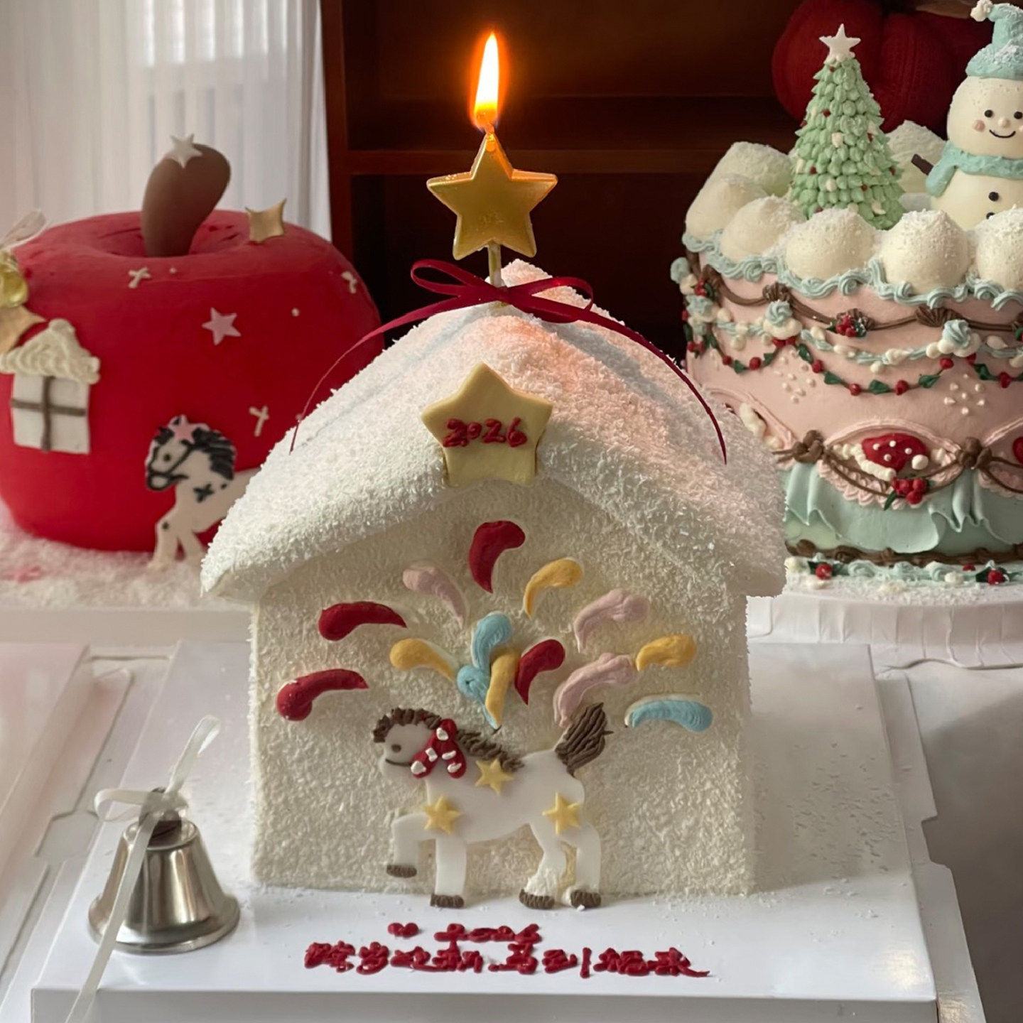 浪漫2026跨年元旦雪景新年小屋蛋糕装饰马年小马模具DIY铃铛插件,淘宝优惠券,粉丝福利购,淘宝优惠卷