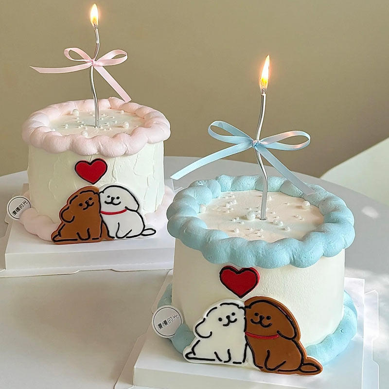 214情人节线条小狗蛋糕装饰情侣小狗摆件丝带蜡烛插件适合送女生,淘宝优惠券,粉丝福利购,淘宝优惠卷
