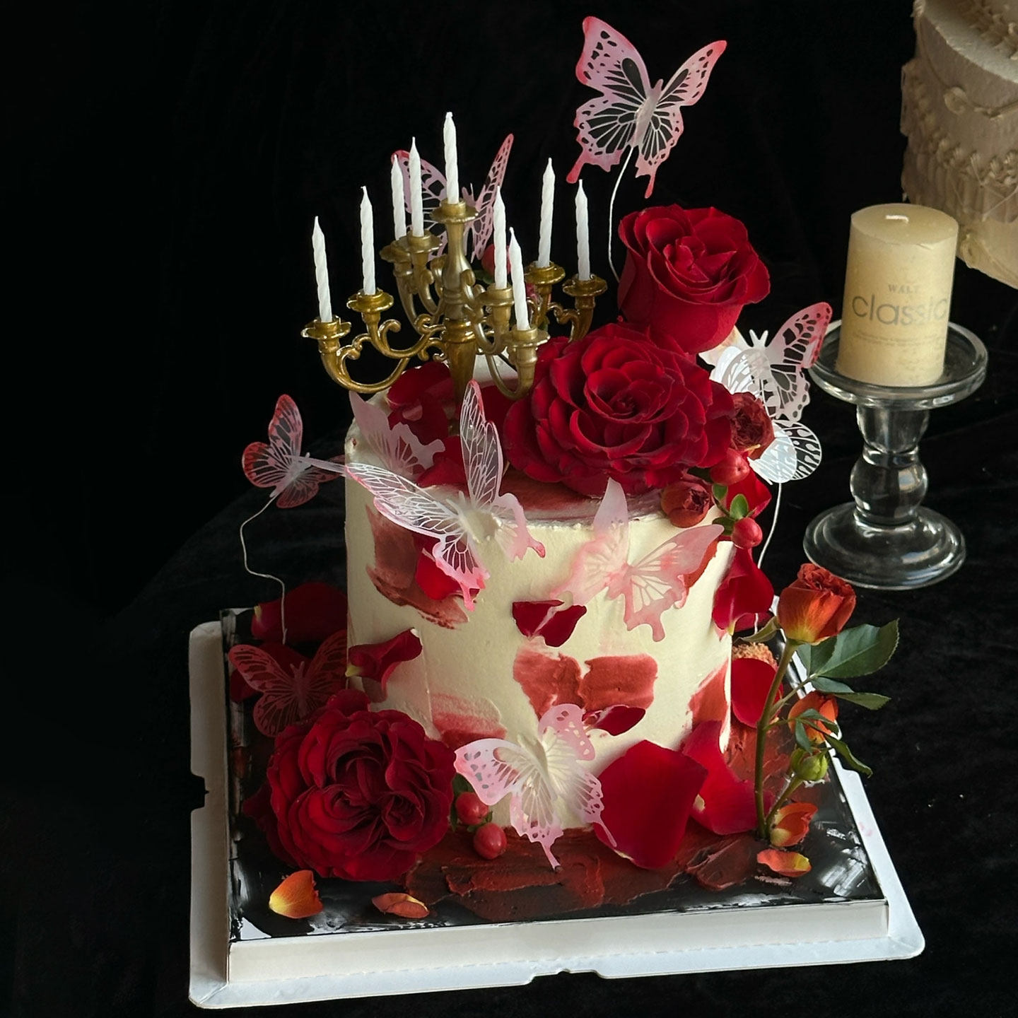 复古哥特风紫红蝴蝶蛋糕装饰欧式烛台摆件仿真玫瑰甜品烘培配件,淘宝优惠券,粉丝福利购,淘宝优惠卷