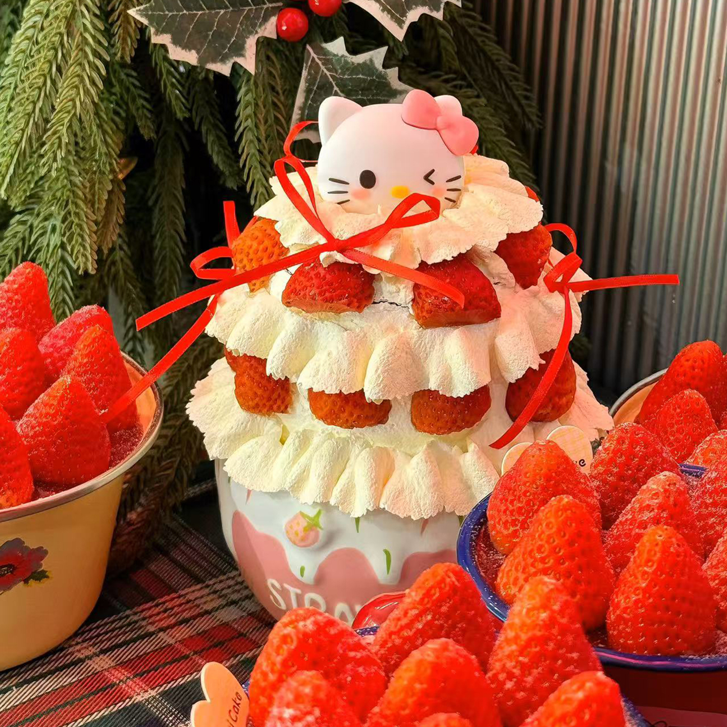 爆款冬季草莓季陶瓷碗蛋糕装饰圣诞节氛围感草莓碗DIY蝴蝶结丝带 - 图1
