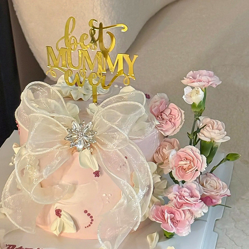 治愈系高级母亲节鲜花蛋糕装饰妈妈亚克力钻石花盘插件蝴蝶结丝带,淘宝优惠券,粉丝福利购,淘宝优惠卷
