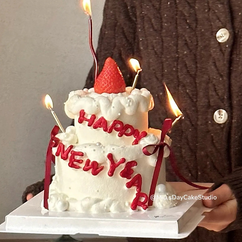 网红新年跨年夜甜品双层许愿蜡烛插件草莓蛋糕装饰红色蝴蝶结丝带,淘宝优惠券,粉丝福利购,淘宝优惠卷