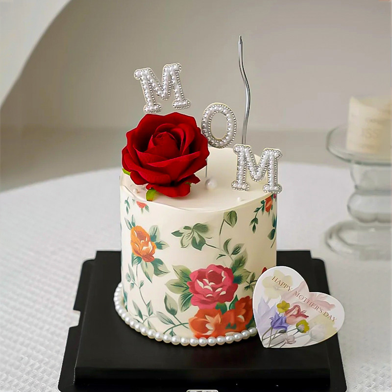 复古5.11母亲节玫瑰花蛋糕装饰鲜花印花围边珍珠MOM爱心卡片插件,淘宝优惠券,粉丝福利购,淘宝优惠卷