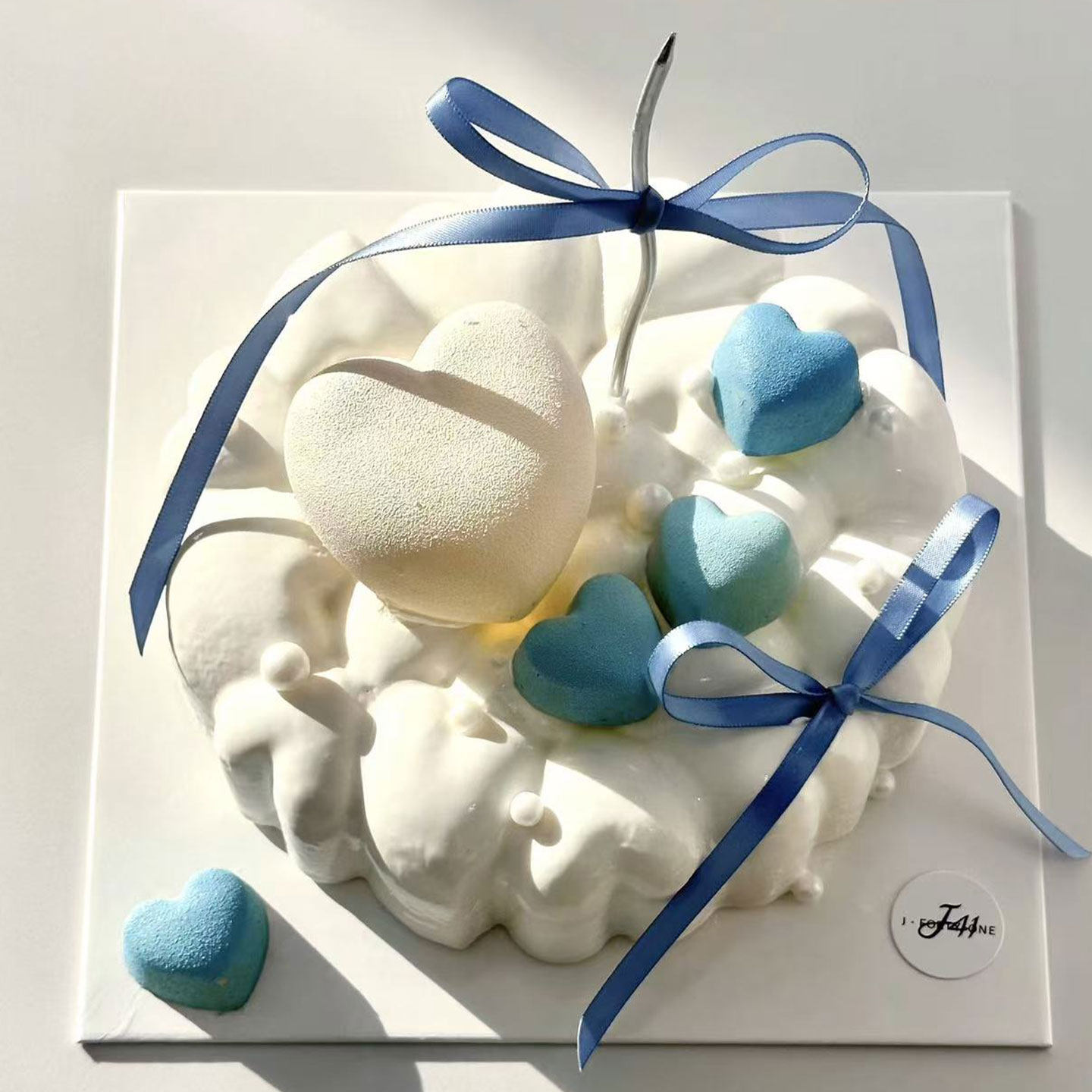 七夕情人节简约清新蓝色系蛋糕装饰情侣纪念日蝴蝶结丝带蜡烛插件,淘宝优惠券,粉丝福利购,淘宝优惠卷