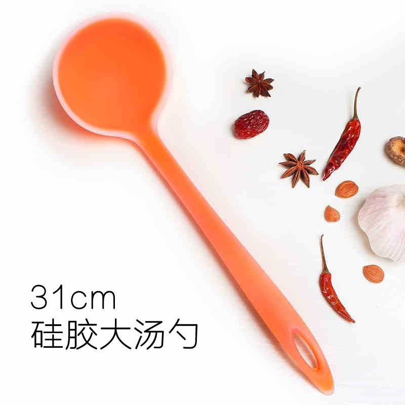 老爹硅胶汤勺食品级家用长柄大汤勺耐高温粥勺炒勺不粘锅专用勺_虎窝淘